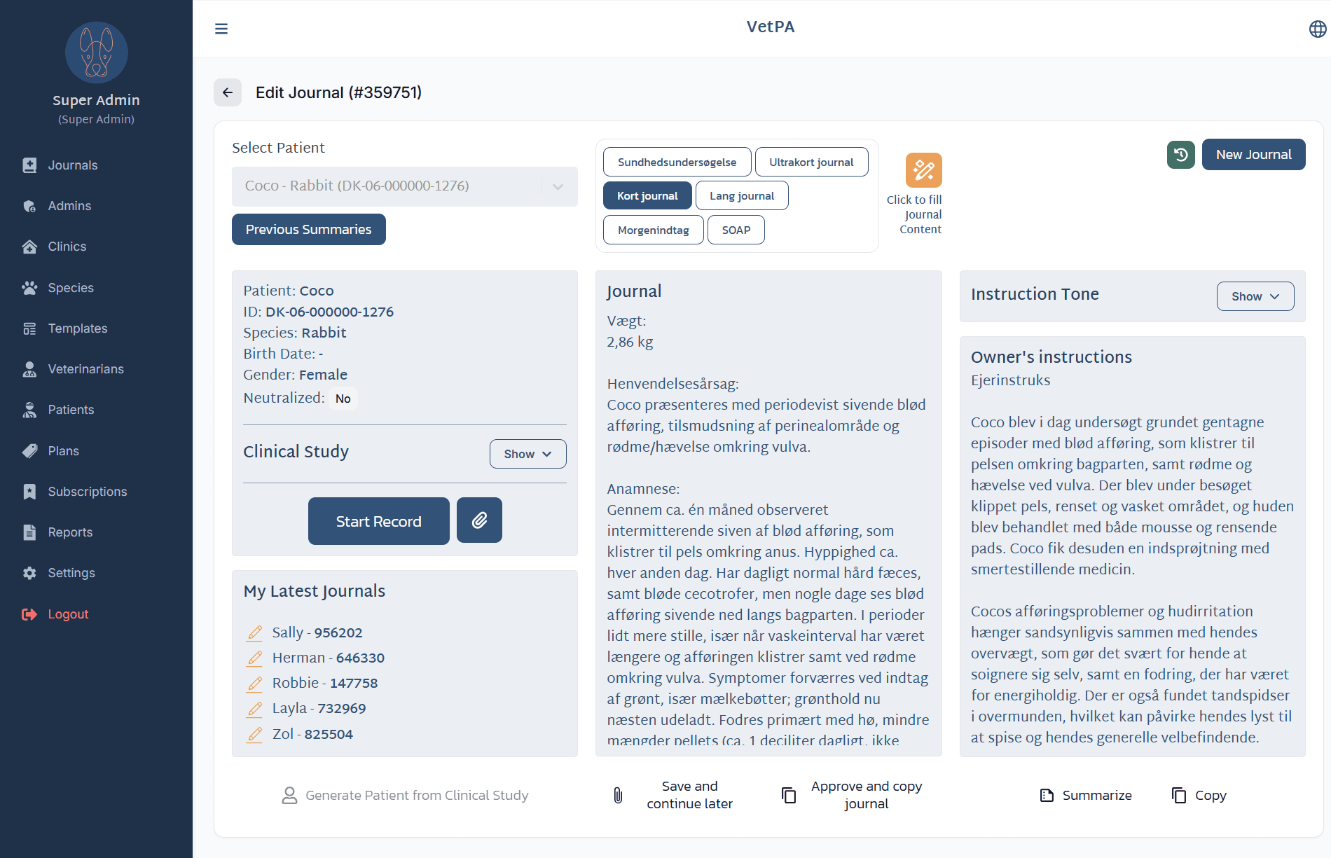 Vetpa - Journal Form